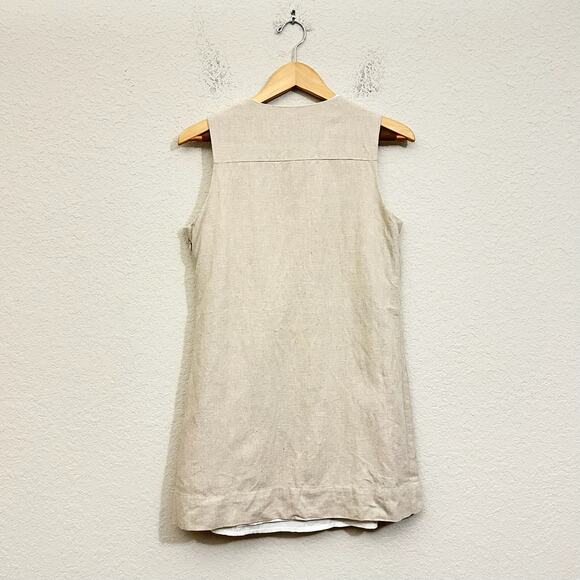 ENGLISH FACTORY Lace Up Mini Dress Sand Beige Sleeveless Linen Cotton - Picture 2 of 14